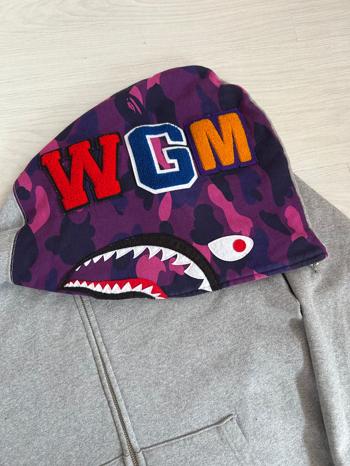 A Bathing Ape Purple Camo Shark Full Zip Hoodie - Size Large