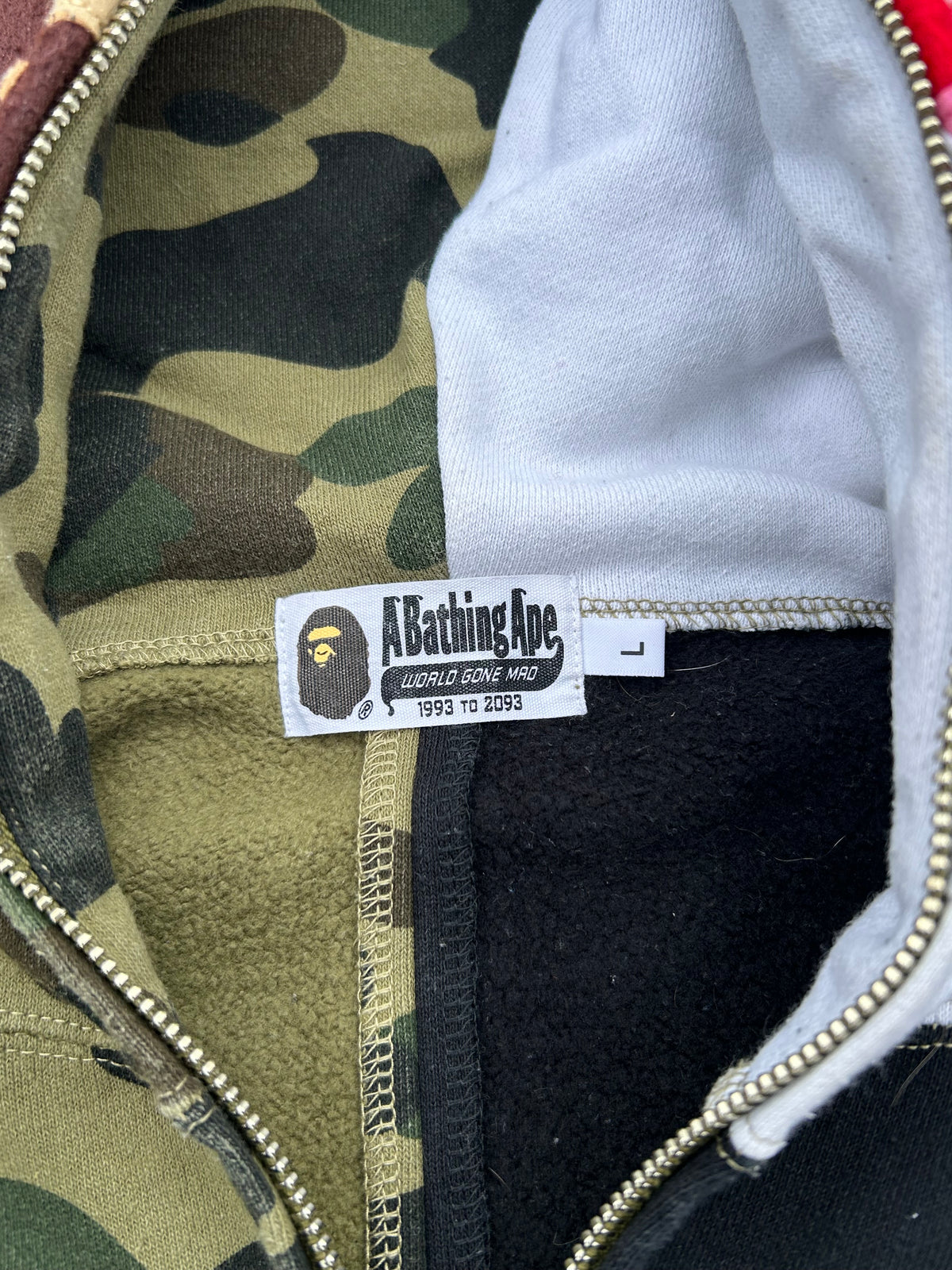 A Bathing Ape 1st Camo Ape Panda Half Full Zip Hoodie - Size Large