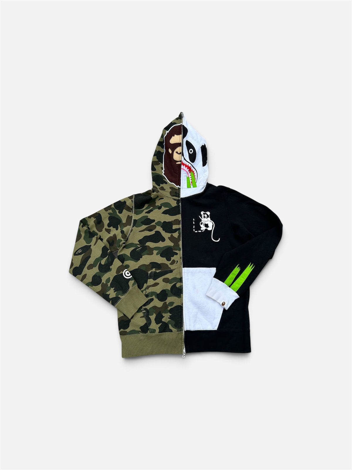 A Bathing Ape 1st Camo Ape Panda Half Full Zip Hoodie - Size Large