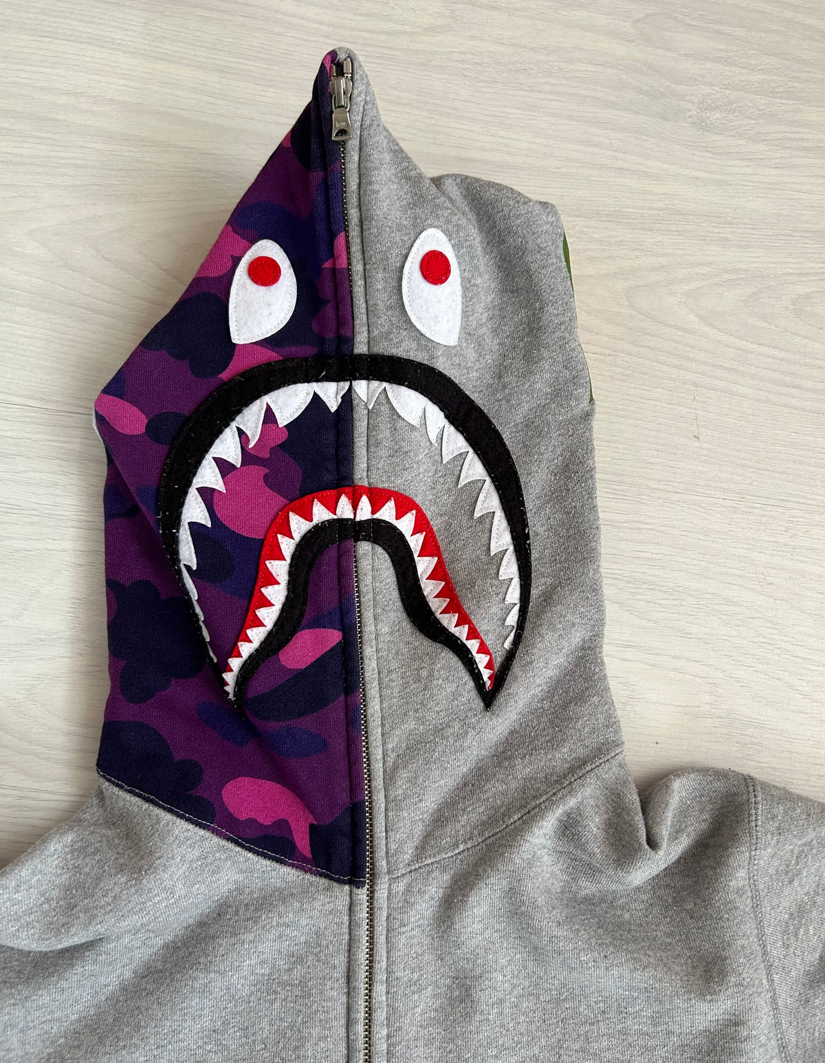 A Bathing Ape Purple Camo Shark Full Zip Hoodie - Size Large