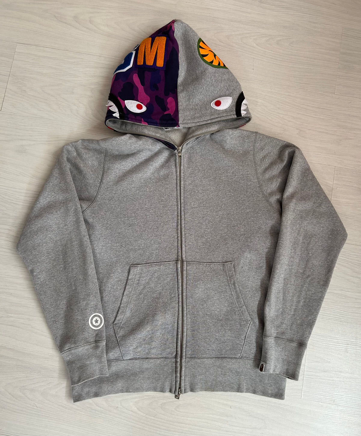 A Bathing Ape Purple Camo Shark Full Zip Hoodie - Size Large